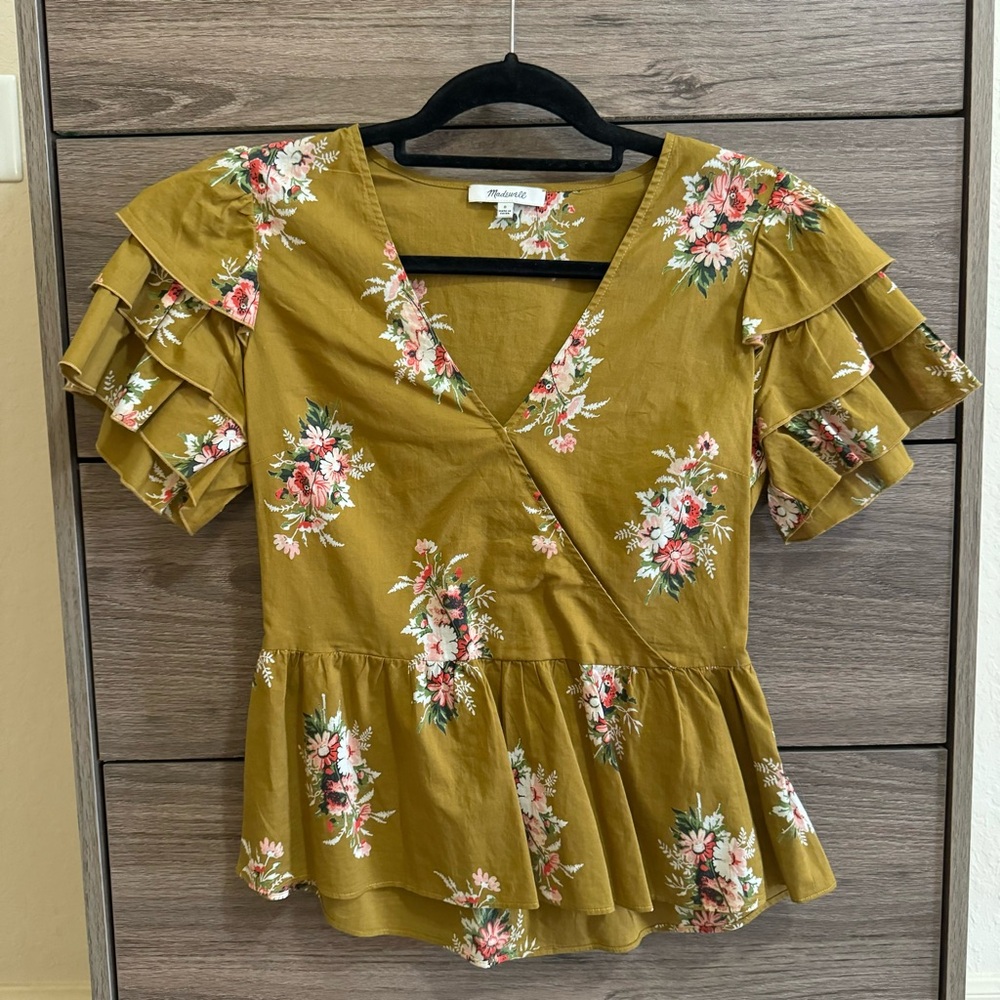 Madewell Green Floral Top